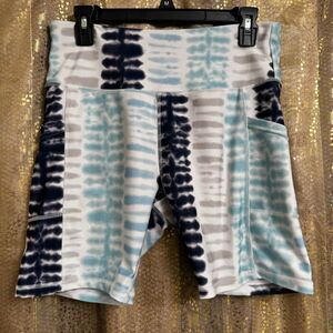 Ebb & Flow Blue Gray Tie Dye Athletic Bike Shorts 7.5" Inseam XL